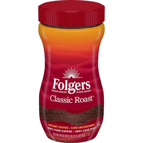 Folgers Classic Roast Instant Coffee Crystals, 16 oz